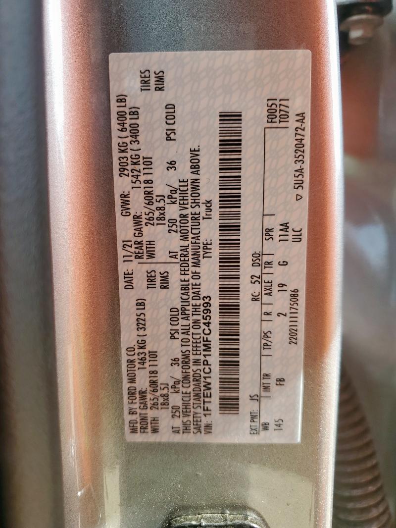 2021 FORD F150 SUPER 1FTEW1CP1MFC45993