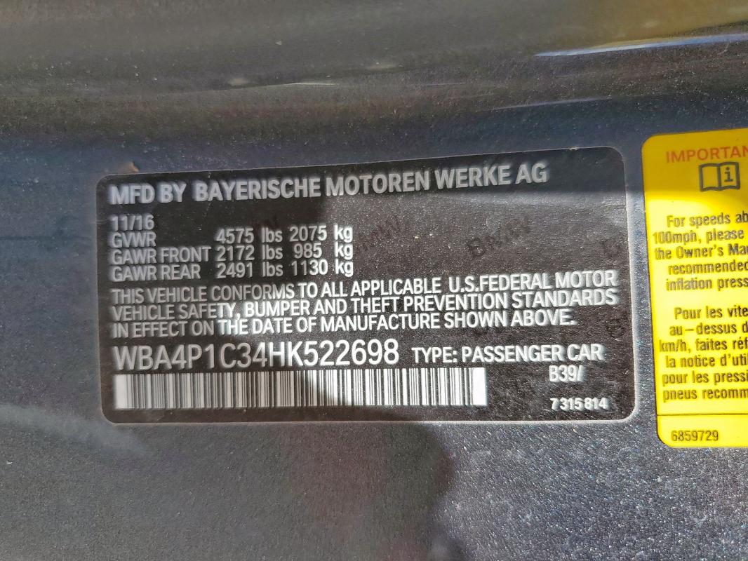 2017 BMW 440I WBA4P1C34HK522698