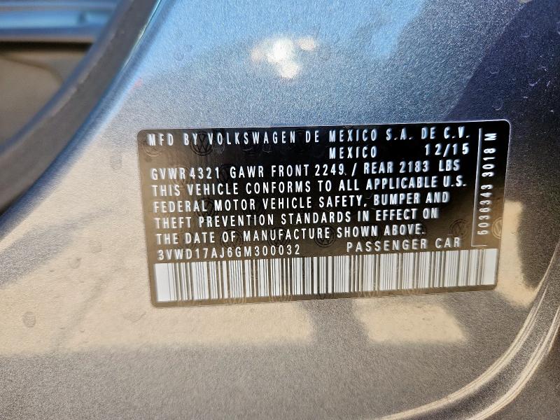 2016 VOLKSWAGEN JETTA SPOR 3VWD17AJ6GM300032