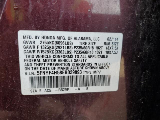 2014 HONDA PILOT EXL - 5FNYF4H58EB029893