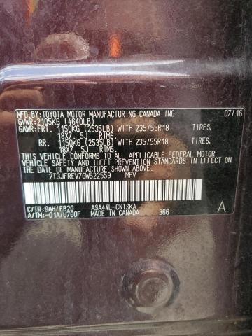 2016 TOYOTA RAV4 SE 2T3JFREV7GW522559