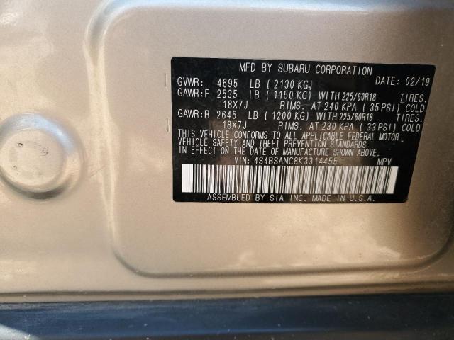 2019 SUBARU OUTBACK 2. 4S4BSANC8K3314455