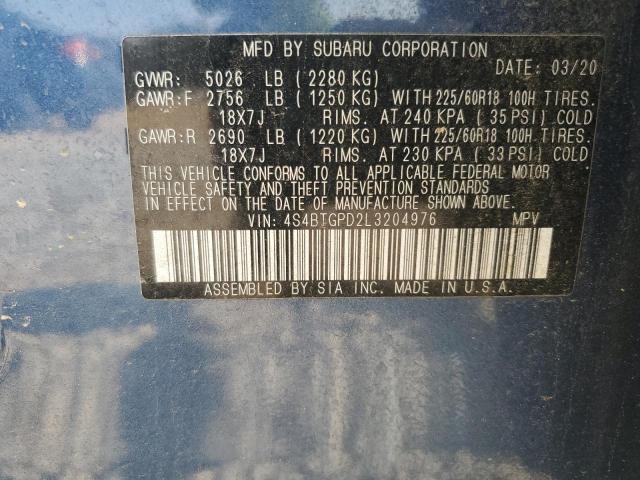 2020 SUBARU OUTBACK TO - 4S4BTGPD2L3204976