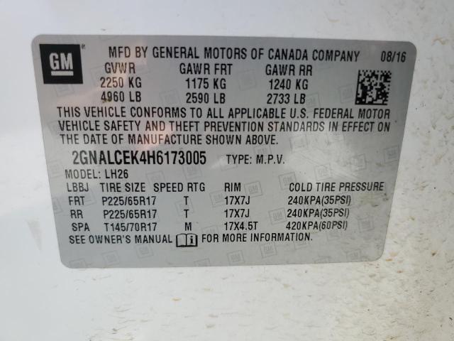 2017 CHEVROLET EQUINOX LT - 2GNALCEK4H6173005