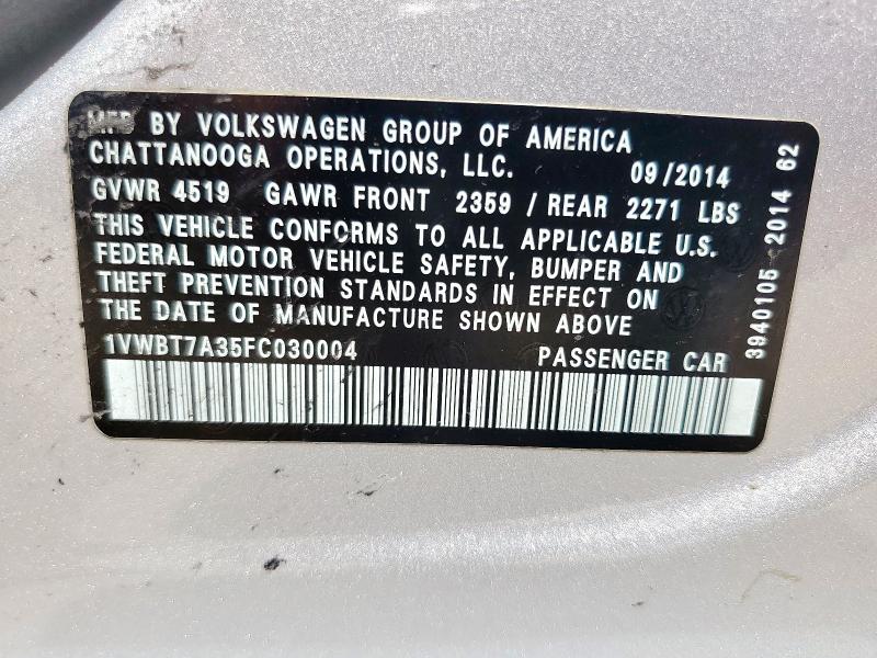 2015 VOLKSWAGEN PASSAT SE 1VWBT7A35FC030004
