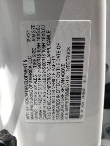 2021 HONDA RIDGELINE 5FPYK3F86MB027178