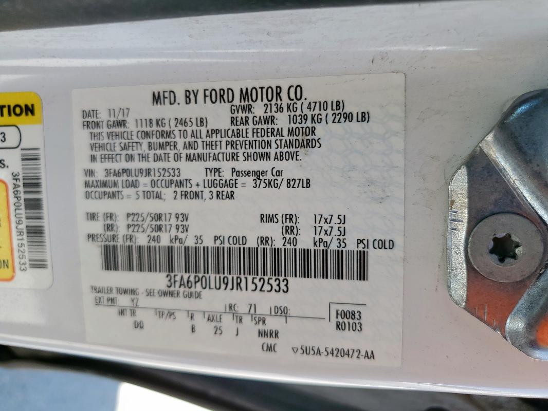2018 FORD FUSION SE - 3FA6P0LU9JR152533