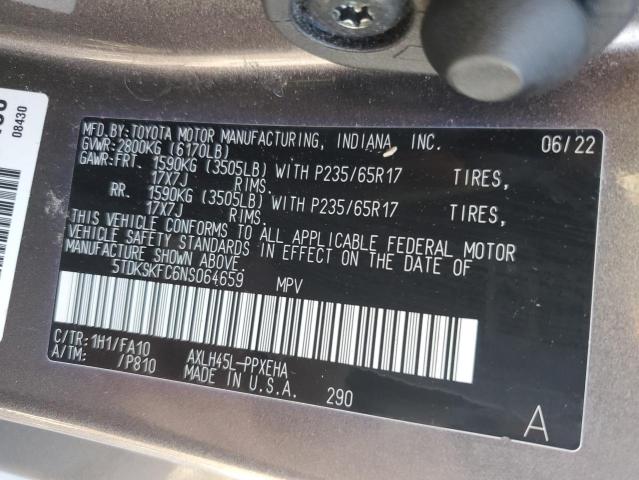2022 TOYOTA SIENNA LE 5TDKSKFC6NS064659