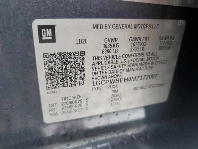 2021 CHEVROLET SILVERADO 1GCPWBEH4MZ172007