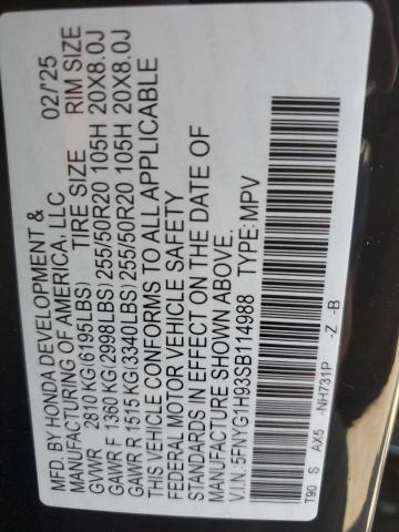 2025 HONDA PILOT BLAC 5FNYG1H93SB114988