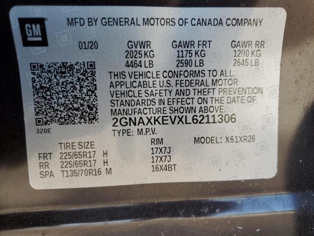 2020 CHEVROLET EQUINOX LT - 2GNAXKEVXL6211306