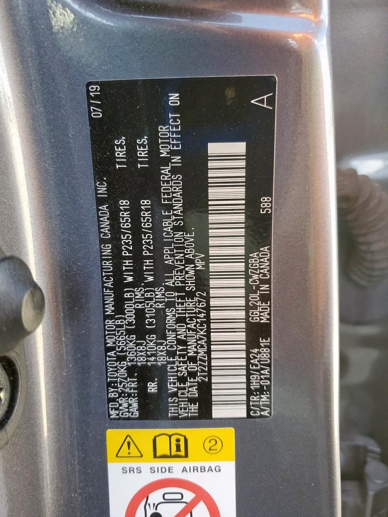 2019 LEXUS RX 350 BAS 2T2ZZMCA7KC147672