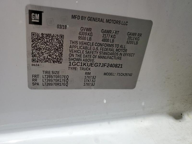 2018 CHEVROLET SILVERADO 1GC1KUEG7JF240821