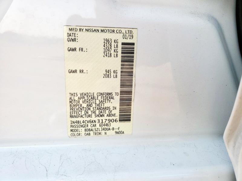 2019 NISSAN ALTIMA SR - 1N4BL4CV6KN317906