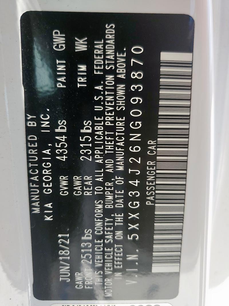 2022 KIA K5 EX 5XXG34J26NG093870