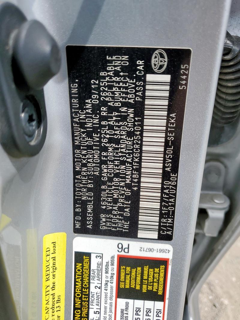 2012 TOYOTA CAMRY BASE - 4T4BF1FK6CR254011