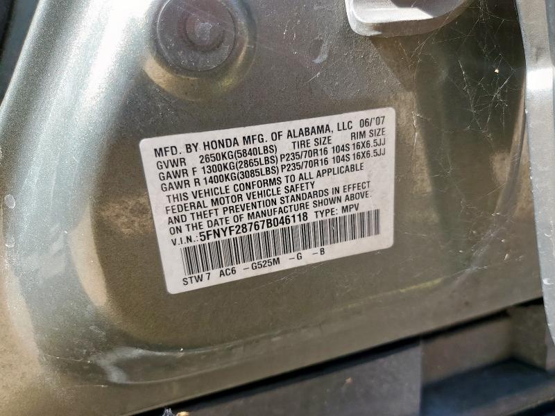 2007 HONDA PILOT EXL #3306795975