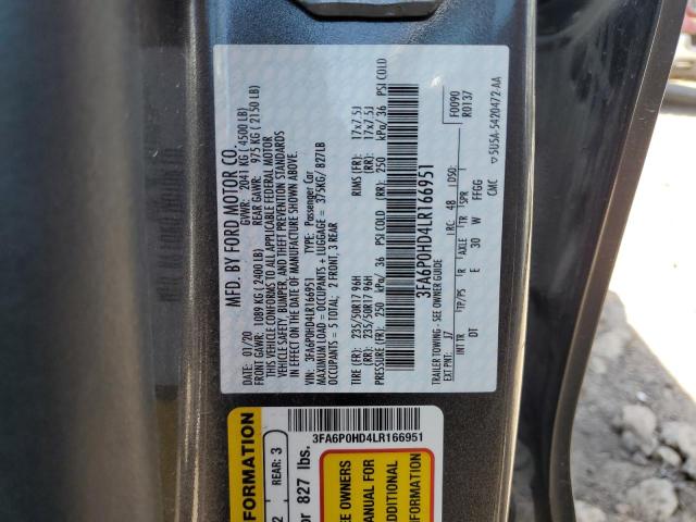 2020 FORD FUSION SE - 3FA6P0HD4LR166951