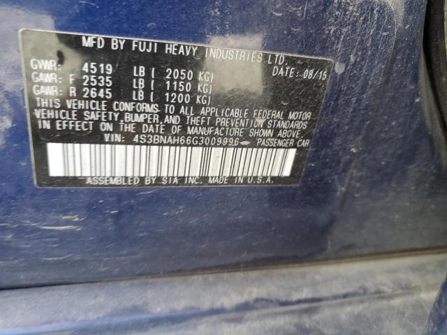 2016 SUBARU LEGACY 2.5 4S3BNAH66G3009996