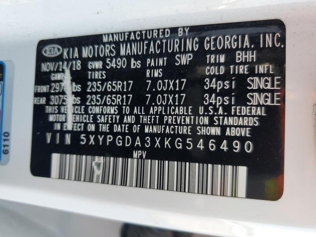 2019 KIA SORENTO L 5XYPGDA3XKG546490