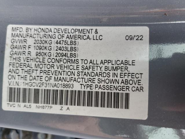 2022 HONDA ACCORD SPO - 1HGCV2F31NA018893