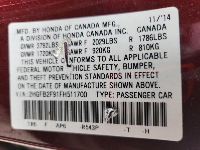 2015 HONDA CIVIC EXL 2HGFB2F91FH511700