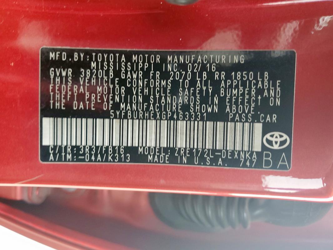 2016 TOYOTA COROLLA L - 5YFBURHEXGP463331