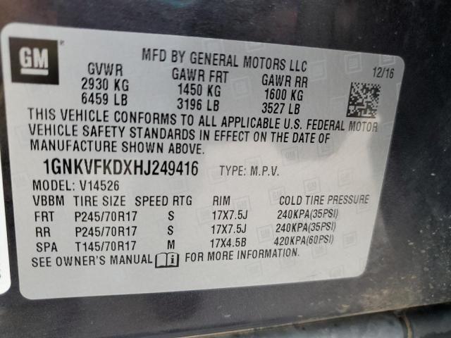 2017 CHEVROLET TRAVERSE L - 1GNKVFKDXHJ249416