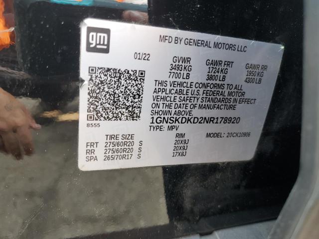 2022 CHEVROLET SUBURBAN K 1GNSKDKD2NR178920