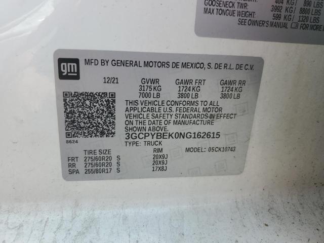2022 CHEVROLET SILVERADO 3GCPYBEK0NG162615