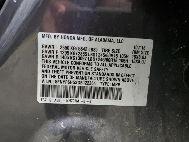 2016 HONDA PILOT EXL 5FNYF6H5XGB122364