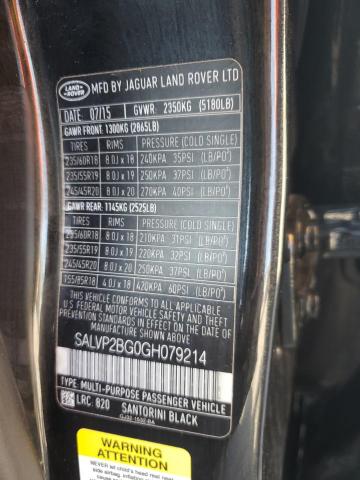 2016 LAND ROVER RANGE ROVE - SALVP2BG0GH079214