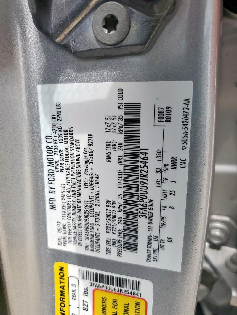 2018 FORD FUSION S H 3FA6P0UU9JR254641