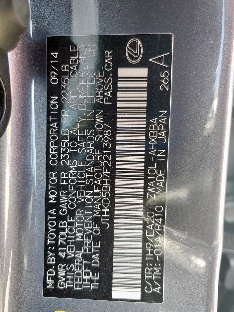 2015 LEXUS CT 200 JTHKD5BH7F2213987