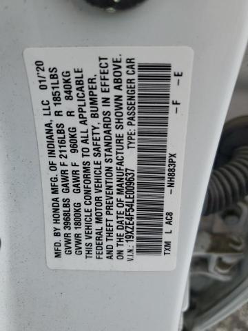 2020 HONDA INSIGHT EX 19XZE4F54LE009637