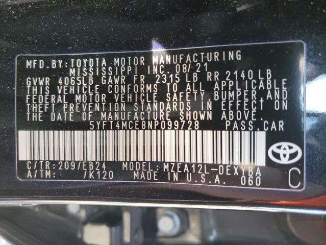 2022 TOYOTA COROLLA XS 5YFT4MCE8NP099728