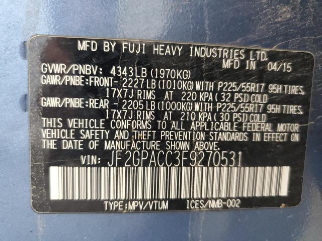 2015 SUBARU XV CROSSTR JF2GPACC3F9270531