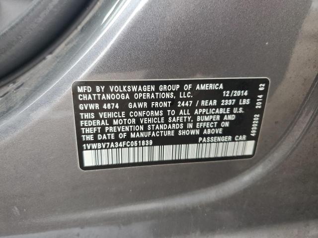 2015 VOLKSWAGEN PASSAT SE 1VWBV7A34FC051839