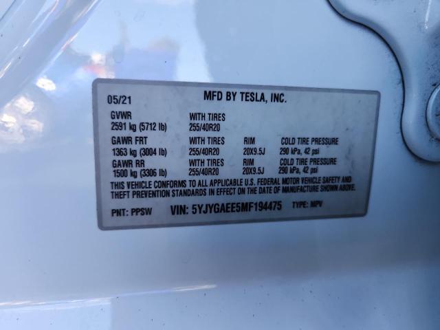 2021 TESLA MODEL Y - 5YJYGAEE5MF194475