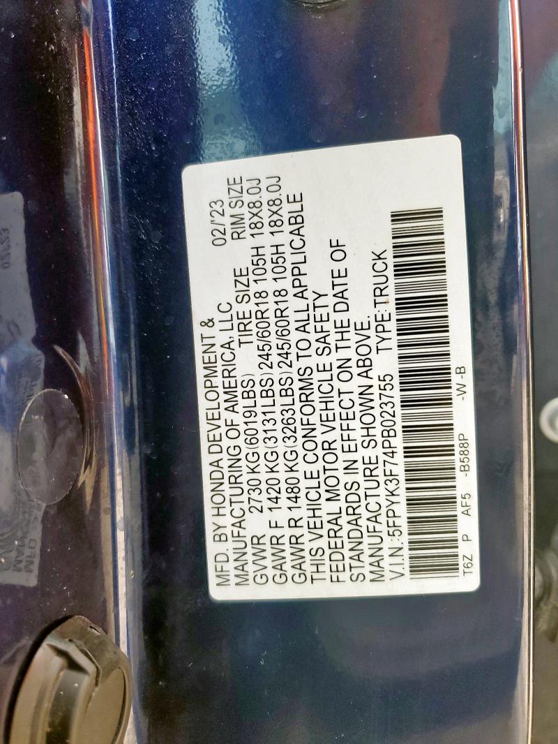 2023 HONDA RIDGELINE 5FPYK3F74PB023755