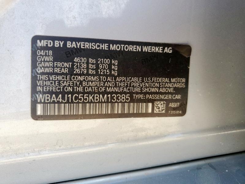 2019 BMW 430I GRAN WBA4J1C55KBM13385