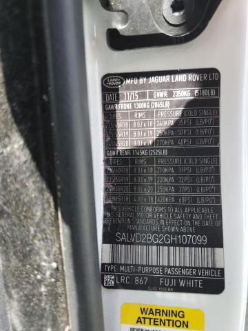 2016 LAND ROVER RANGE ROVE - SALVD2BG2GH107099