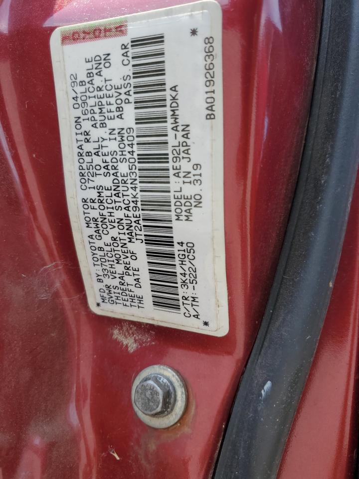 Lot #3210756936 1992 TOYOTA COROLLA DL