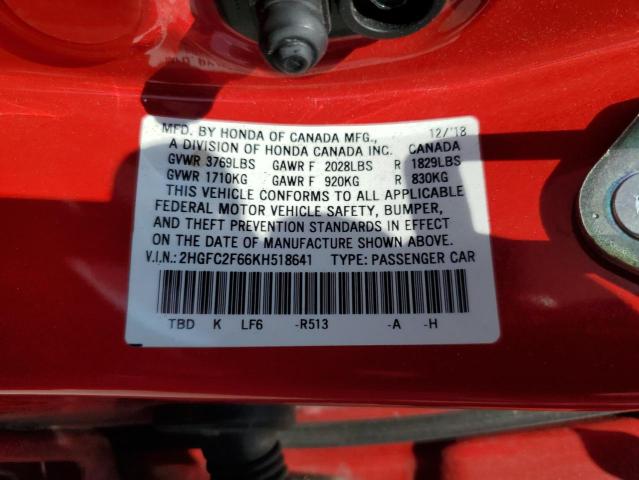 2019 HONDA CIVIC LX 2HGFC2F66KH518641