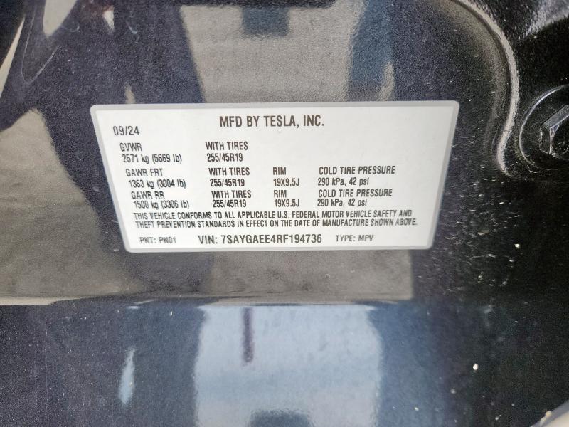 2024 TESLA MODEL Y 7SAYGAEE4RF194736