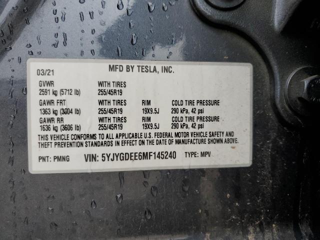 2021 TESLA MODEL Y 5YJYGDEE6MF145240