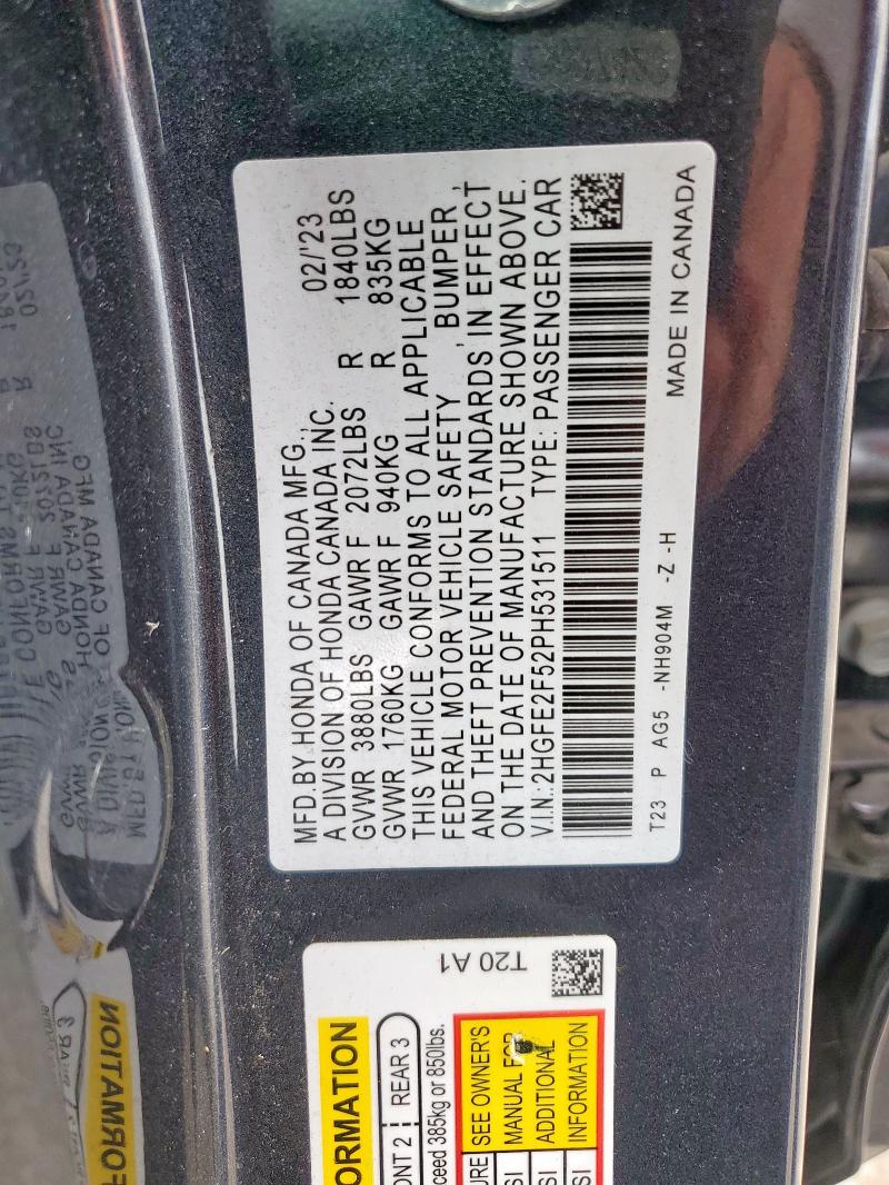 2023 HONDA CIVIC SPOR - 2HGFE2F52PH531511