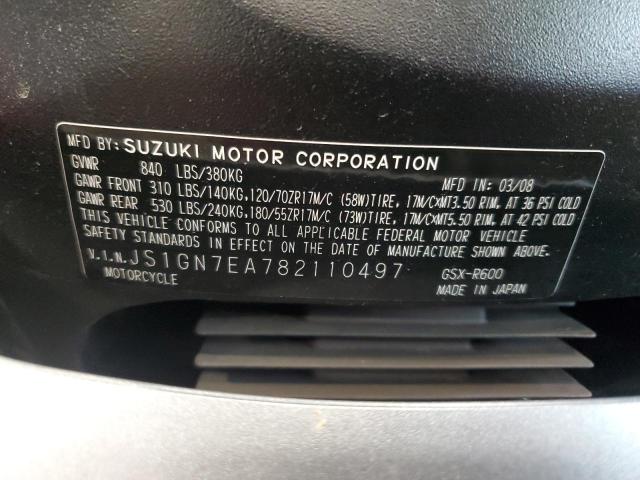 2008 SUZUKI GSX-R600 JS1GN7EA782110497