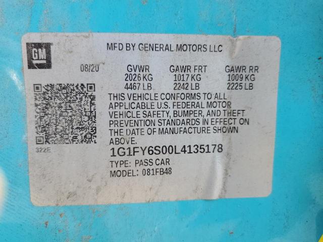 2020 CHEVROLET BOLT EV LT 1G1FY6S00L4135178