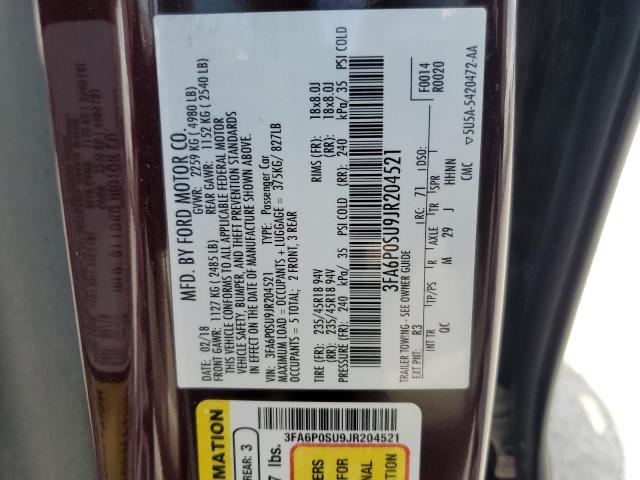 2018 FORD FUSION TIT 3FA6P0SU9JR204521